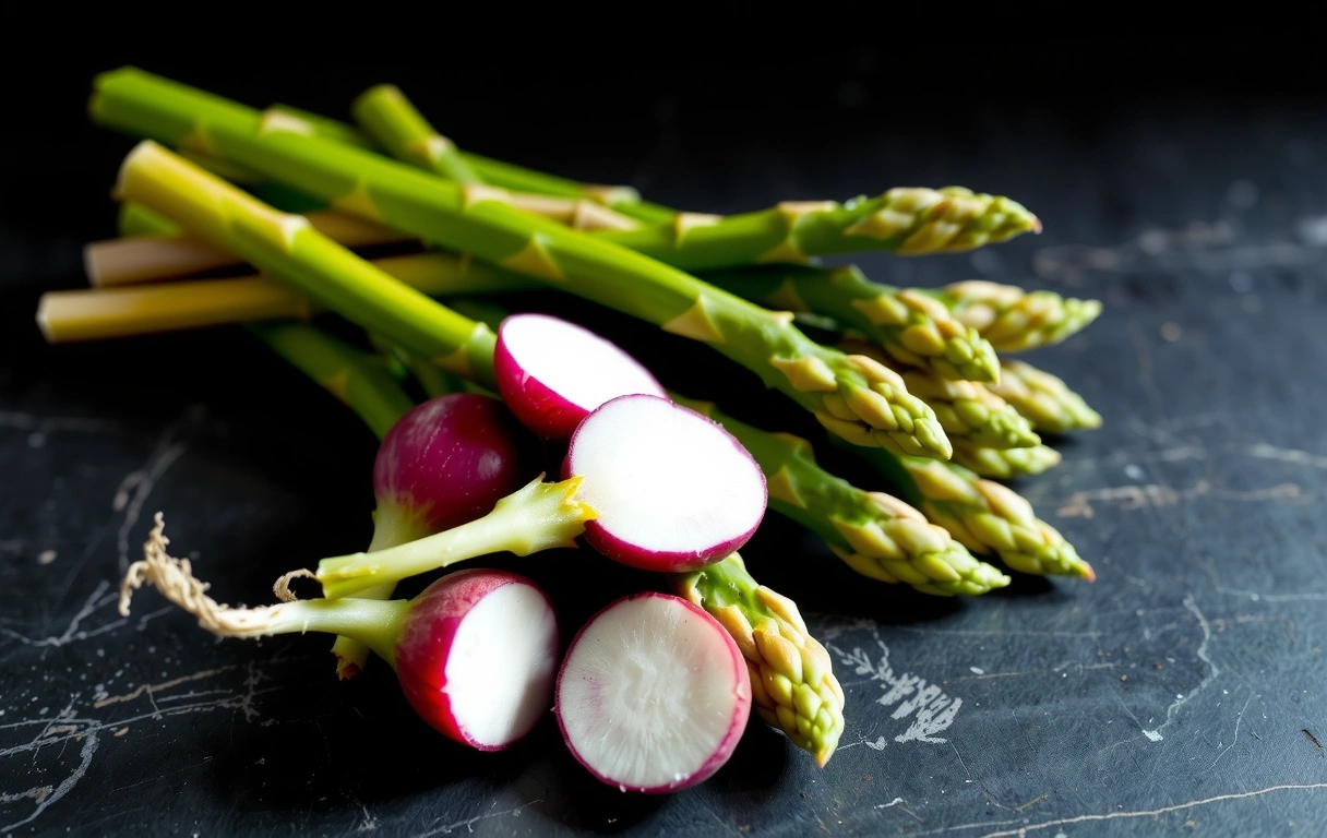 Frische Zutaten auf dunklem Stein